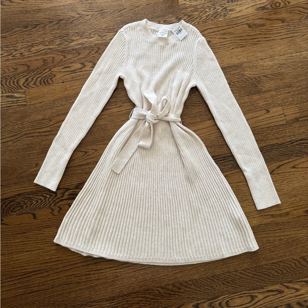 Abercrombie Kids Cream Ribbed Tie Front Sweater Dress size 11/12